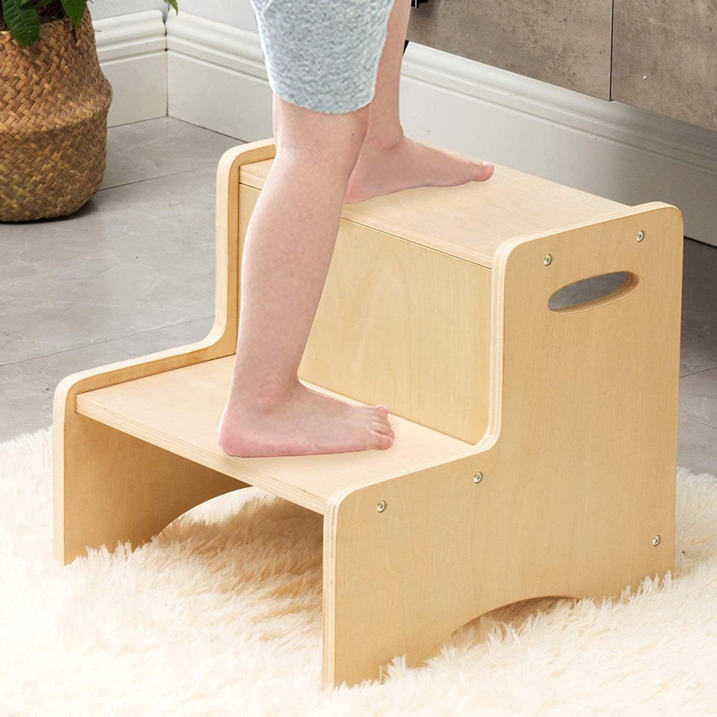 Wooden Children's Step Stool With Handles