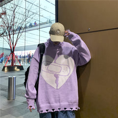 Heart Band-Aid Jacquard Couples Versatile Knit Sweater