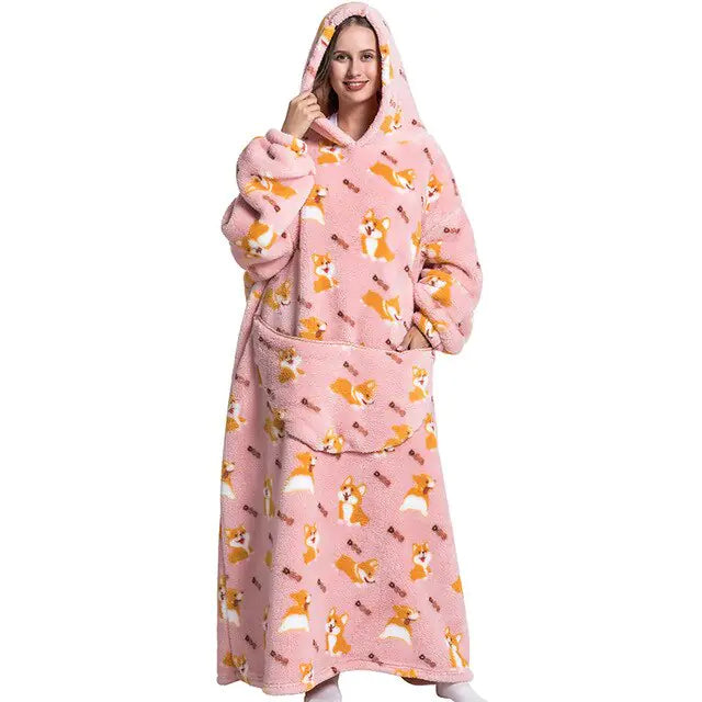 Oversized Long Blanket Hoodie Autumn Winter Fleece