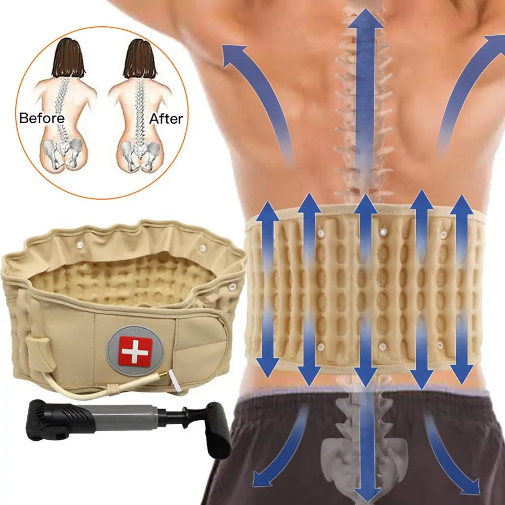 Inflatable Lumbar Support Belt with Air Decompression for Pain Relief