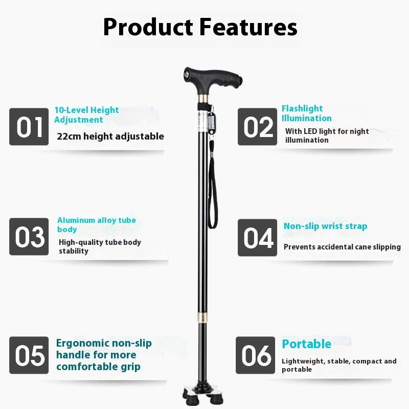 Walking Stick For The Elderly With Light Anti-slip Solid Anti-fall Walking Stick