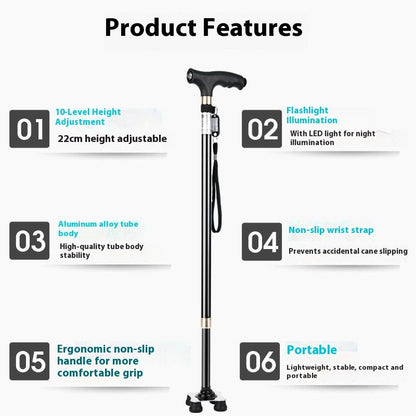 Walking Stick For The Elderly With Light Anti-slip Solid Anti-fall Walking Stick