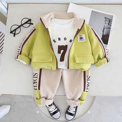 Spring Children's Clothing Boys Hoodie Jacket Long Sleeve Three-piece Suit