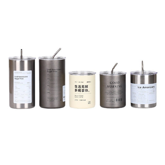 Stainless Steel Ice Beauty Vacuum Double Round Straw Straight Household Portable Coffee Cup