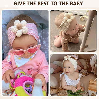 Soft Nylon Baby Flower Headbands For Newborns, Infants & Toddlers  Cute Hair Accessories For Girls Beige, Pink, Khaki