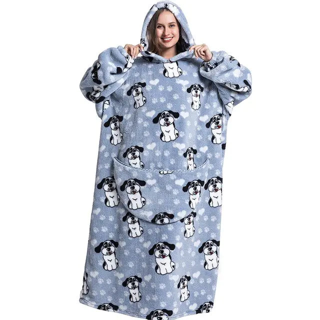 Oversized Long Blanket Hoodie Autumn Winter Fleece