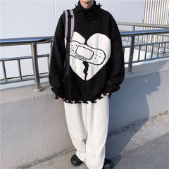 Heart Band-Aid Jacquard Couples Versatile Knit Sweater