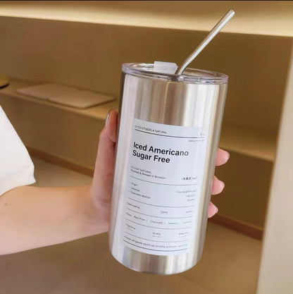 Stainless Steel Ice Beauty Vacuum Double Round Straw Straight Household Portable Coffee Cup