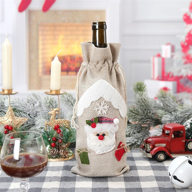 Christmas Decoration Supplies Linen Bottle Cover