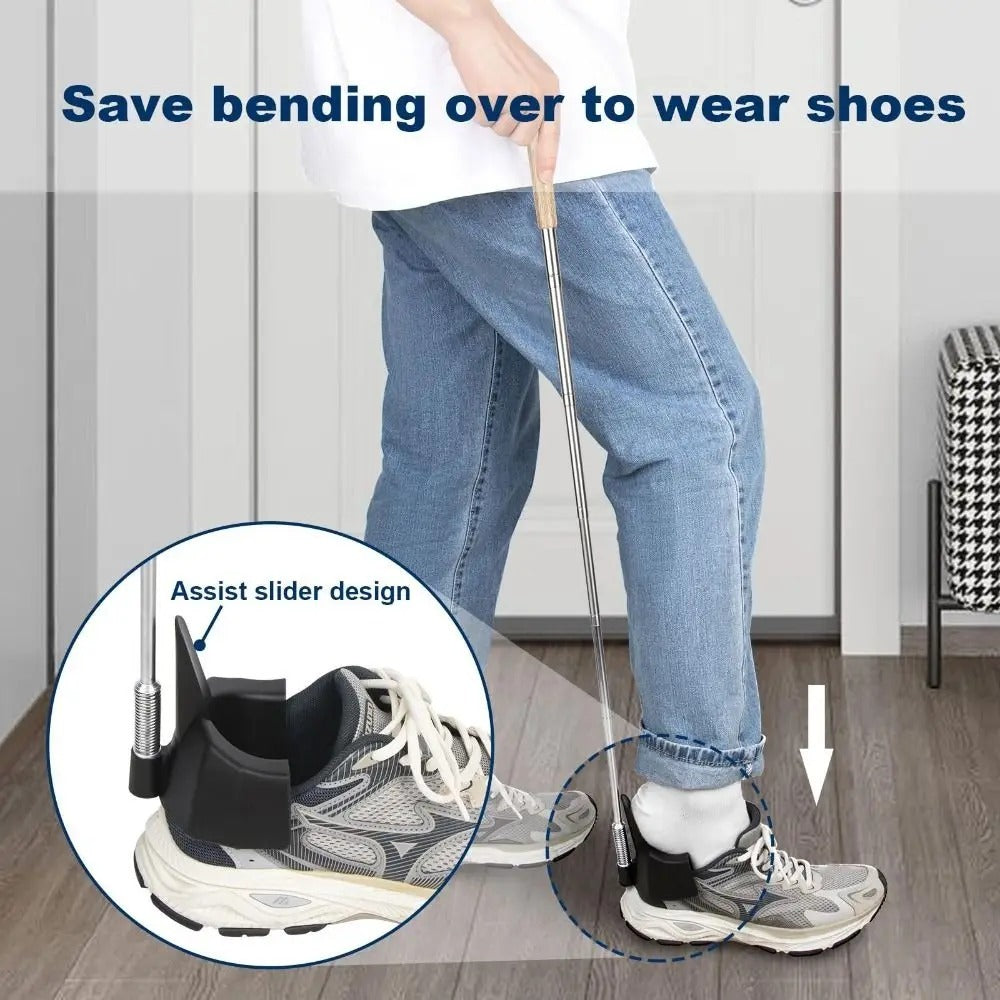 Telescopic Long Handle Metal Shoehorn Adjustable Aid