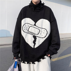 Heart Band-Aid Jacquard Couples Versatile Knit Sweater
