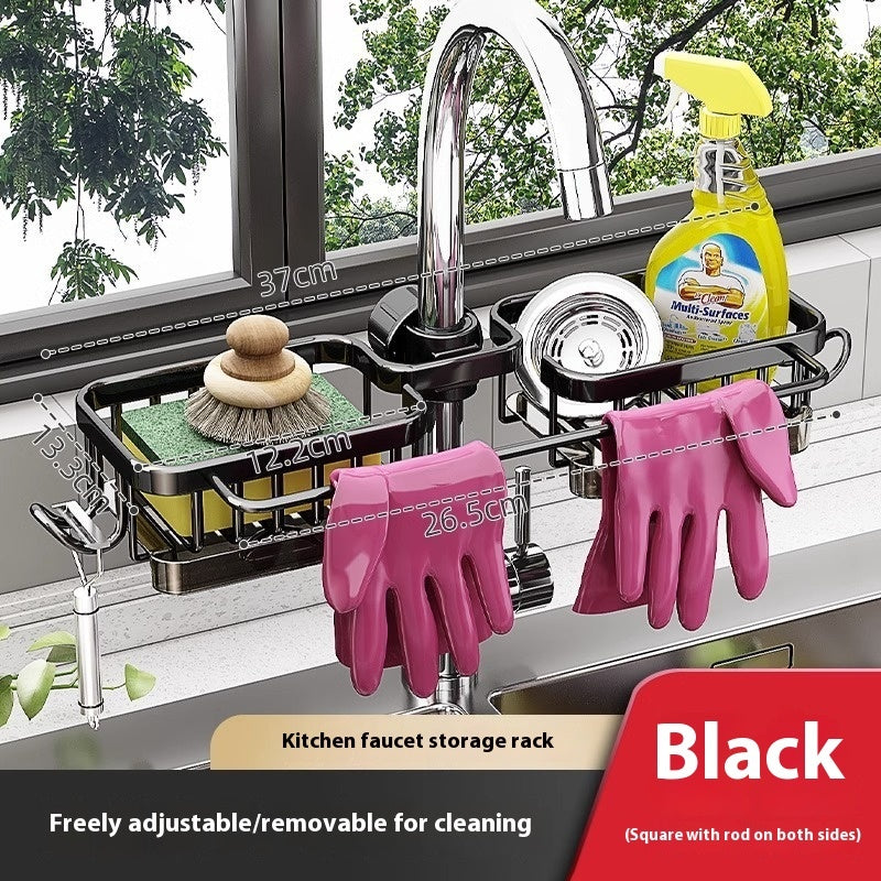 Kitchen Space Aluminum Sink Faucet Storage Rack Dishwasher Vegetable Sink Supplies Household Drain Basket Bathroom Accessories