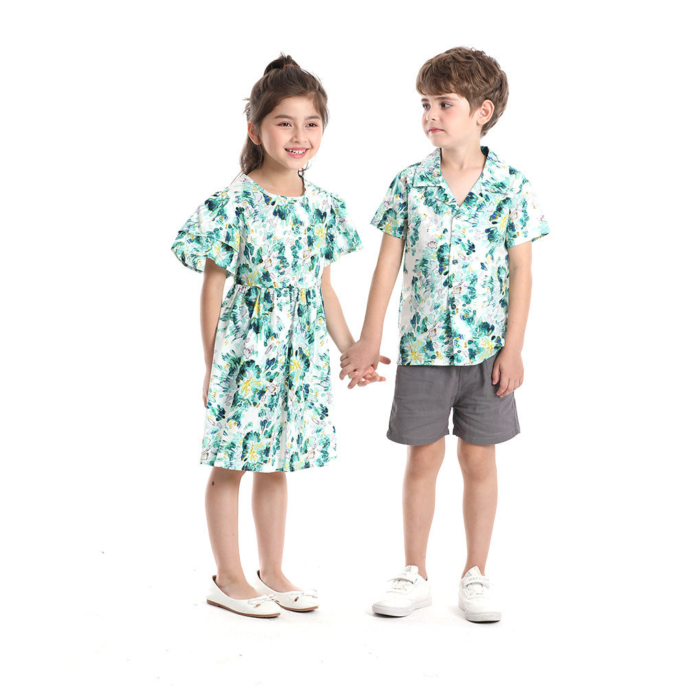 Boys' Shirt Printed Short-sleeved Breathable Children's Shirt Cute Baby Boys' Clothing