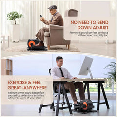 Man using under desk elliptical machine under desk while working on computer