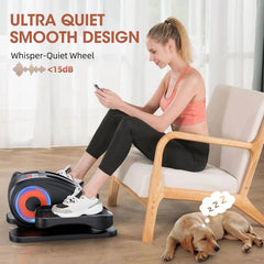 Compact under desk elliptical machine with ultra quiet smooth design for home use